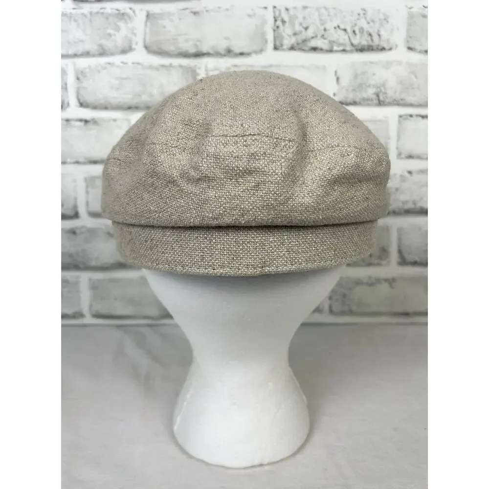 Gigi Pip Linen Baker Boy Hat Size 57 Beige Newsboy Cabbie Cap Fisherman